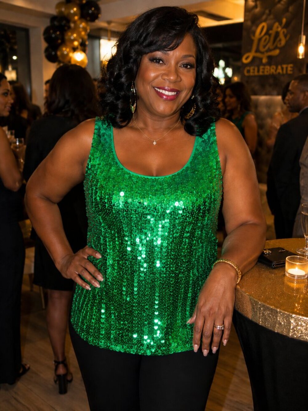 Sparkling Emerald Green Sequin Party Shirt